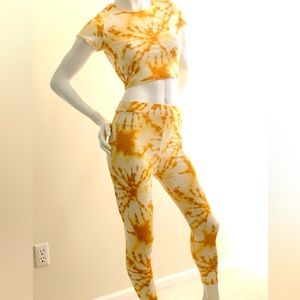 Gold Tie Dye Crop Top and Leggings Set